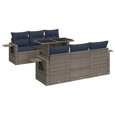 7 Piece Garden Sofa Set With Cushions Black Poly Rattan Acacia