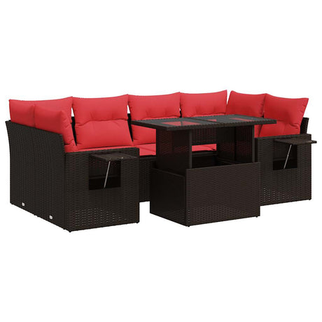 7 Piece Garden Sofa Set With Cushions Grey Poly Rattan Acacia