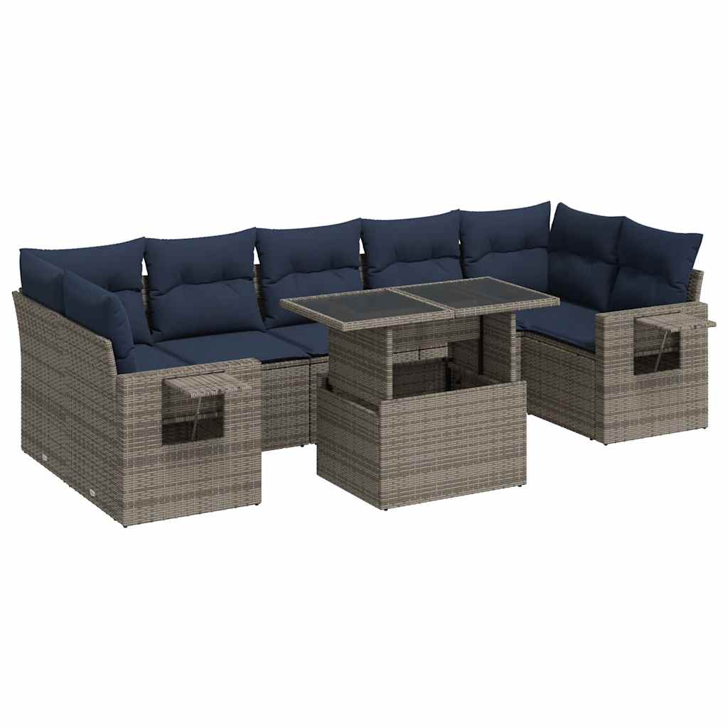 8 Piece Garden Sofa Set With Cushions Black Poly Rattan Acacia