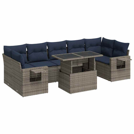 8 Piece Garden Sofa Set With Cushions Black Poly Rattan Acacia