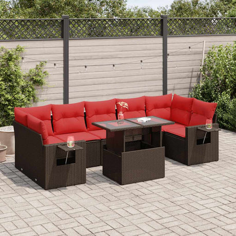 8 Piece Garden Sofa Set With Cushions Black Poly Rattan Acacia