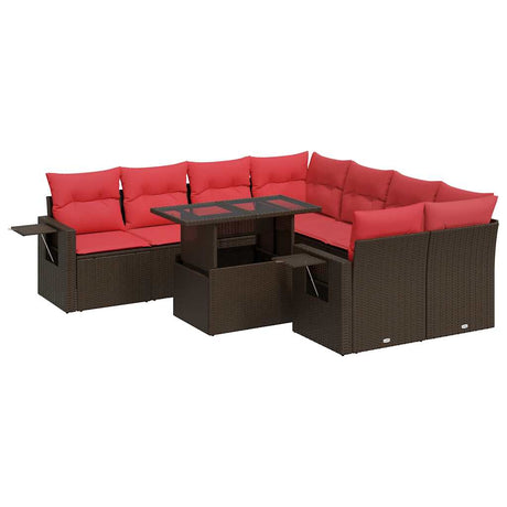 9 Piece Garden Sofa Set With Cushions Grey Poly Rattan Acacia