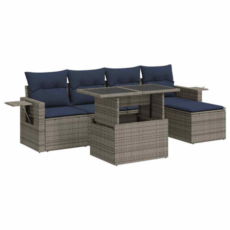 6 Piece Garden Sofa Set With Cushions Black Poly Rattan Acacia