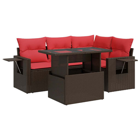 5 Piece Garden Sofa Set With Cushions Grey Poly Rattan Acacia