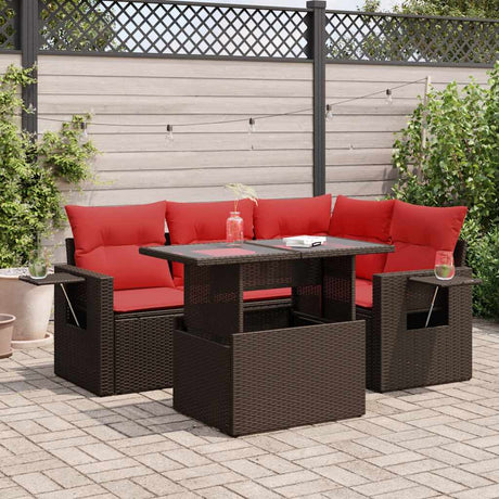 5 Piece Garden Sofa Set With Cushions Grey Poly Rattan Acacia