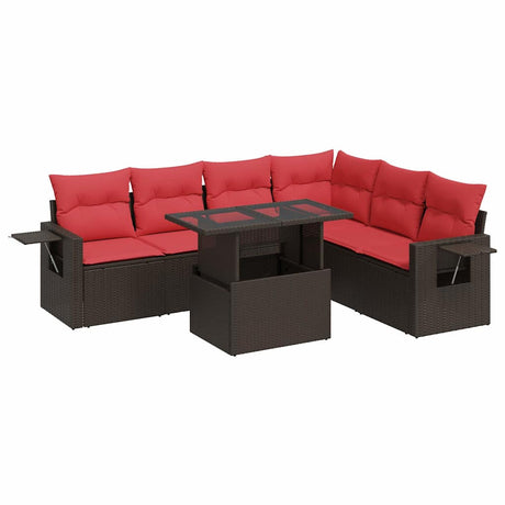 7 Piece Garden Sofa Set With Cushions Grey Poly Rattan Acacia