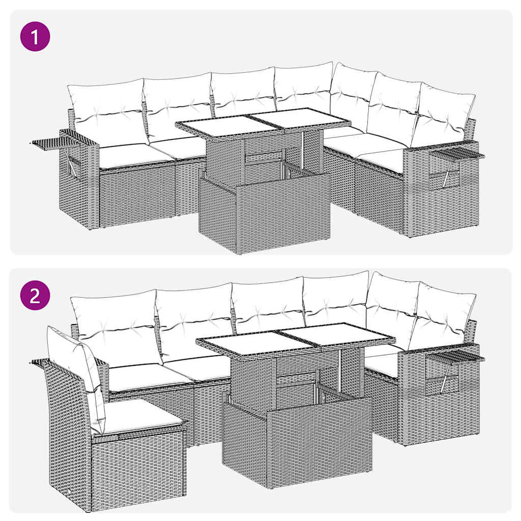 7 Piece Garden Sofa Set With Cushions Grey Poly Rattan Acacia