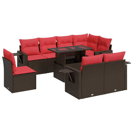 9 Piece Garden Sofa Set With Cushions Poly Rattan Acacia