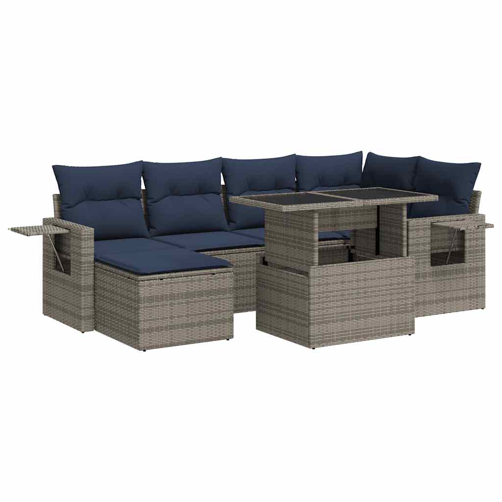 7 Piece Garden Sofa Set With Cushions Poly Rattan Acacia