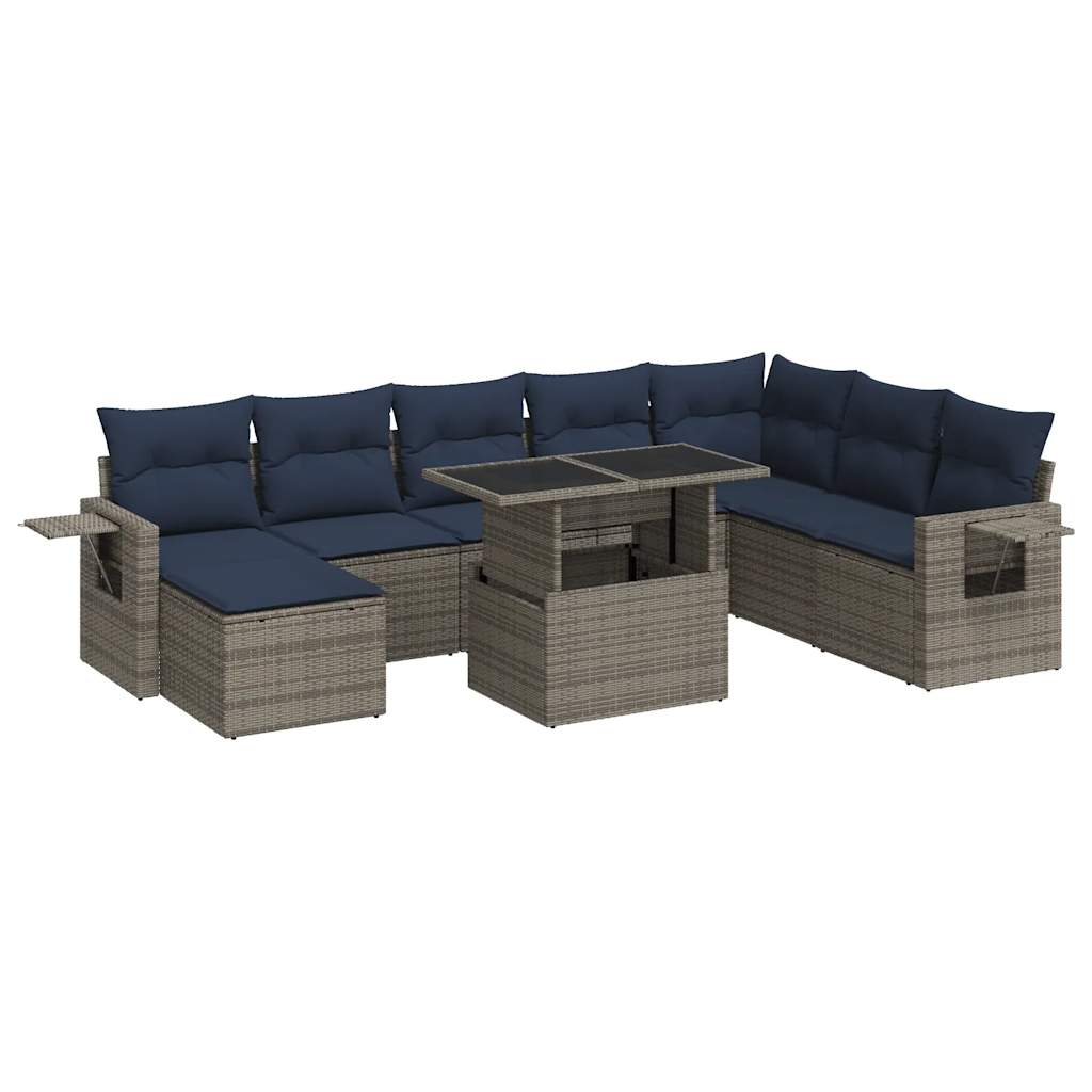 9 Piece Garden Sofa Set With Cushions Poly Rattan Acacia
