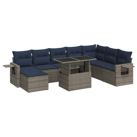 9 Piece Garden Sofa Set With Cushions Poly Rattan Acacia