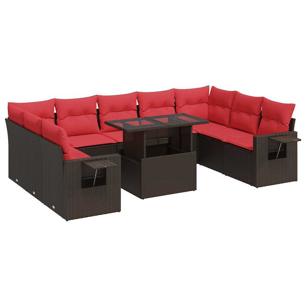 10 Piece Garden Sofa Set With Cushions Poly Rattan Acacia