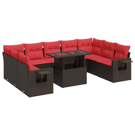 10 Piece Garden Sofa Set With Cushions Poly Rattan Acacia