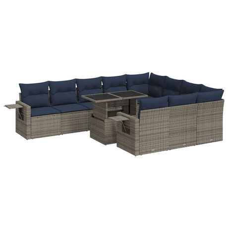 11 Piece Garden Sofa Set With Cushions Poly Rattan Acacia