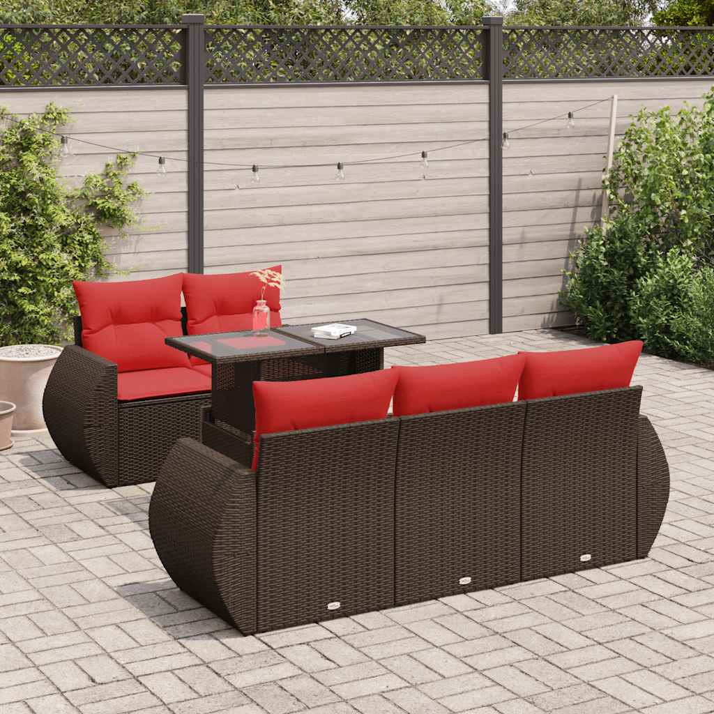 6 Piece Garden Sofa Set With Cushions Poly Rattan Acacia