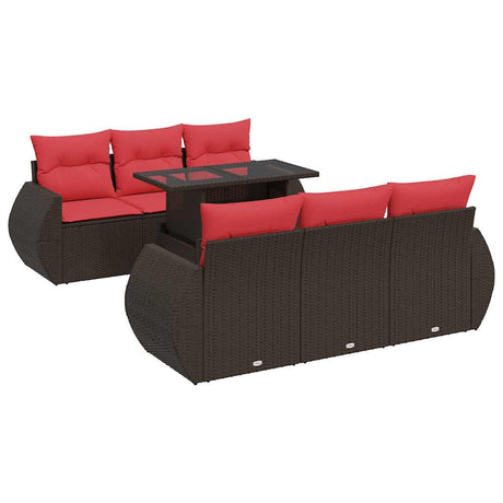 7 Piece Garden Sofa Set With Cushions Poly Rattan Acacia
