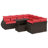 9 Piece Garden Sofa Set With Cushions Poly Rattan Acacia