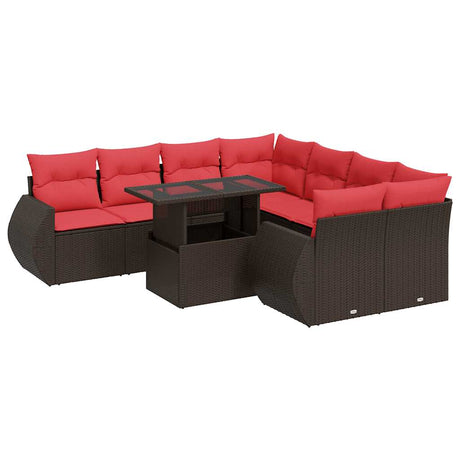 9 Piece Garden Sofa Set With Cushions Poly Rattan Acacia