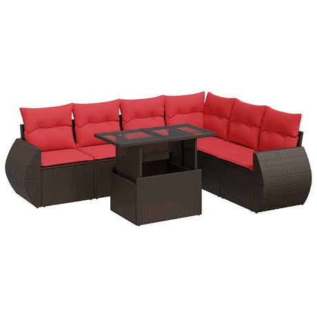 7 Piece Garden Sofa Set With Cushions Poly Rattan Acacia