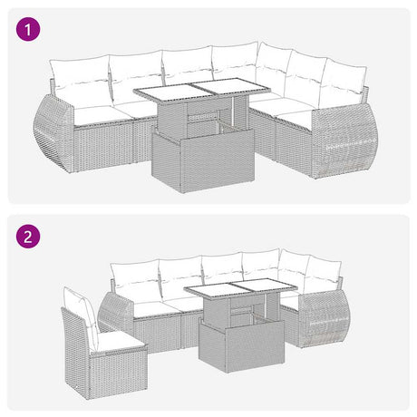 7 Piece Garden Sofa Set With Cushions Poly Rattan Acacia