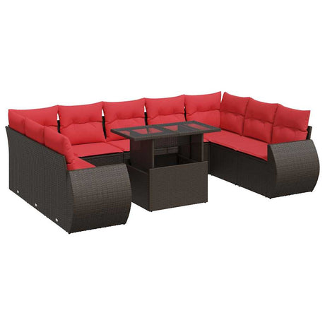 10 Piece Garden Sofa Set With Cushions Poly Rattan Acacia