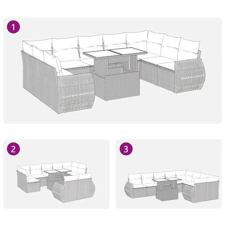 10 Piece Garden Sofa Set With Cushions Poly Rattan Acacia