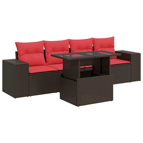5 Piece Garden Sofa Set With Cushions Poly Rattan Acacia