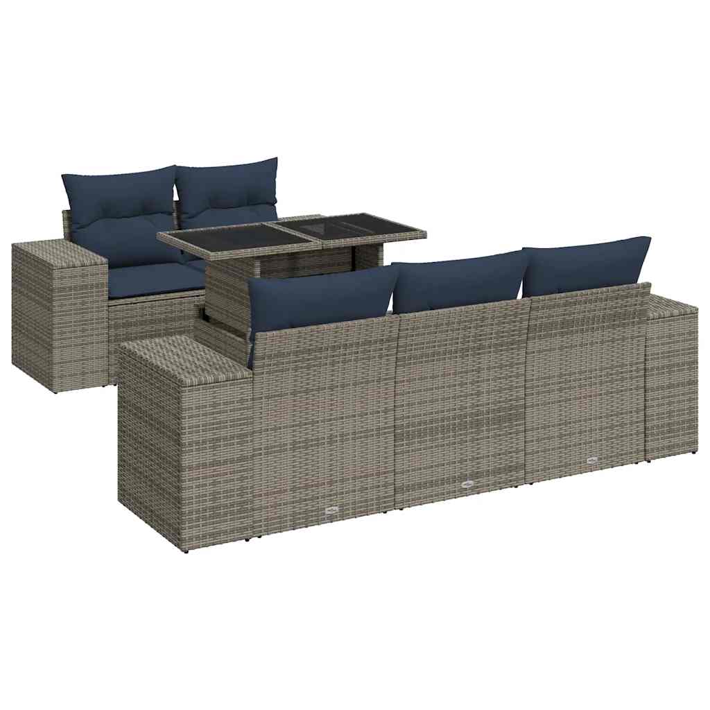 6 Piece Garden Sofa Set With Cushions Poly Rattan Acacia
