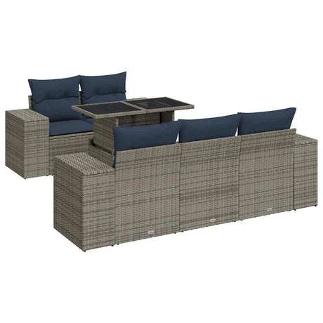 6 Piece Garden Sofa Set With Cushions Poly Rattan Acacia