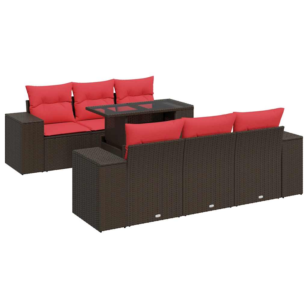 7 Piece Garden Sofa Set With Cushions Poly Rattan Acacia