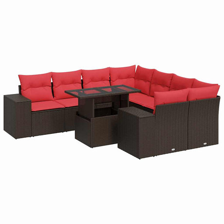 9 Piece Garden Sofa Set With Cushions Poly Rattan Acacia