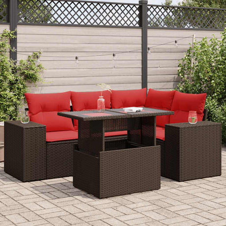6 Piece Garden Sofa Set With Cushions Poly Rattan Acacia