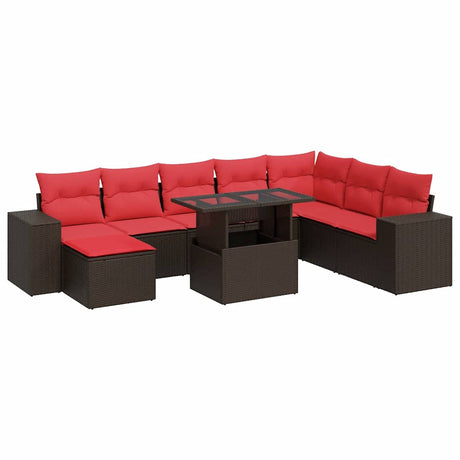 8 Piece Garden Sofa Set With Cushions Poly Rattan Acacia