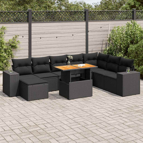 9 Piece Garden Sofa Set With Cushions Beige Poly Rattan Acacia