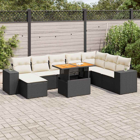 9 Piece Garden Sofa Set With Cushions Beige Poly Rattan Acacia