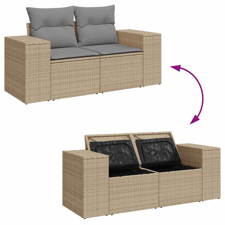 9 Piece Garden Sofa Set With Cushions Beige Poly Rattan Acacia