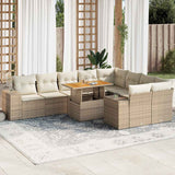 10 Piece Garden Sofa Set With Cushions Black Poly Rattan Acacia