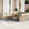 10 Piece Garden Sofa Set With Cushions Black Poly Rattan Acacia