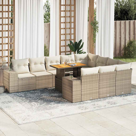 10 Piece Garden Sofa Set With Cushions Black Poly Rattan Acacia