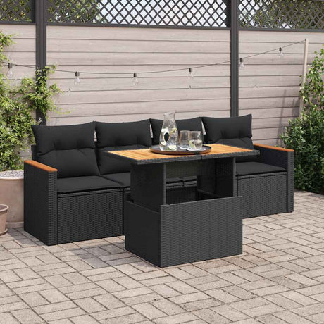 5 Piece Garden Sofa Set With Cushions Beige Poly Rattan Acacia