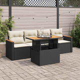 5 Piece Garden Sofa Set With Cushions Beige Poly Rattan Acacia
