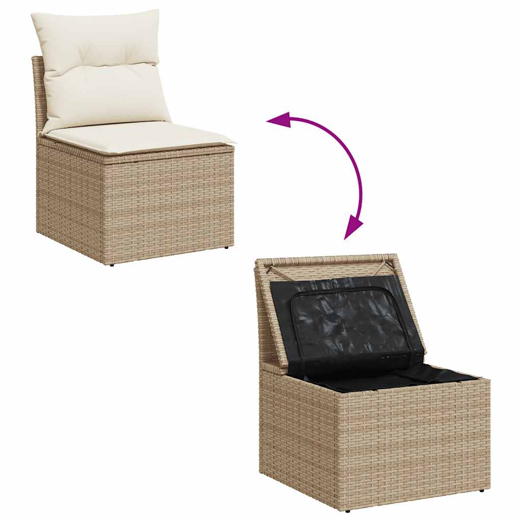 5 Piece Garden Sofa Set With Cushions Beige Poly Rattan Acacia