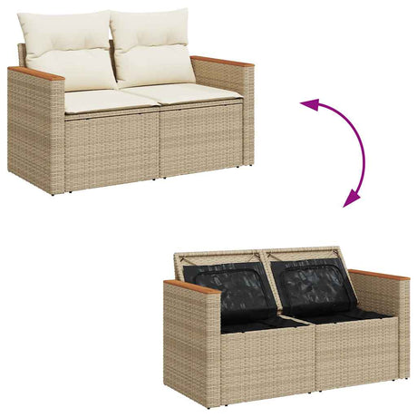 5 Piece Garden Sofa Set With Cushions Beige Poly Rattan Acacia
