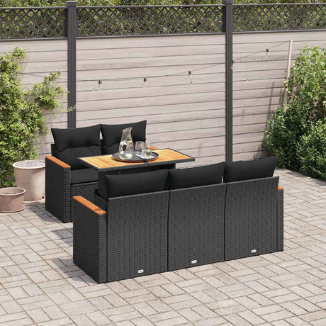 6 Piece Garden Sofa Set With Cushions Black Poly Rattan Acacia