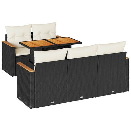 6 Piece Garden Sofa Set With Cushions Black Poly Rattan Acacia