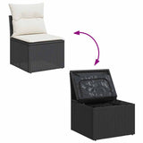 6 Piece Garden Sofa Set With Cushions Black Poly Rattan Acacia