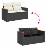 6 Piece Garden Sofa Set With Cushions Black Poly Rattan Acacia