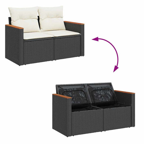 6 Piece Garden Sofa Set With Cushions Black Poly Rattan Acacia