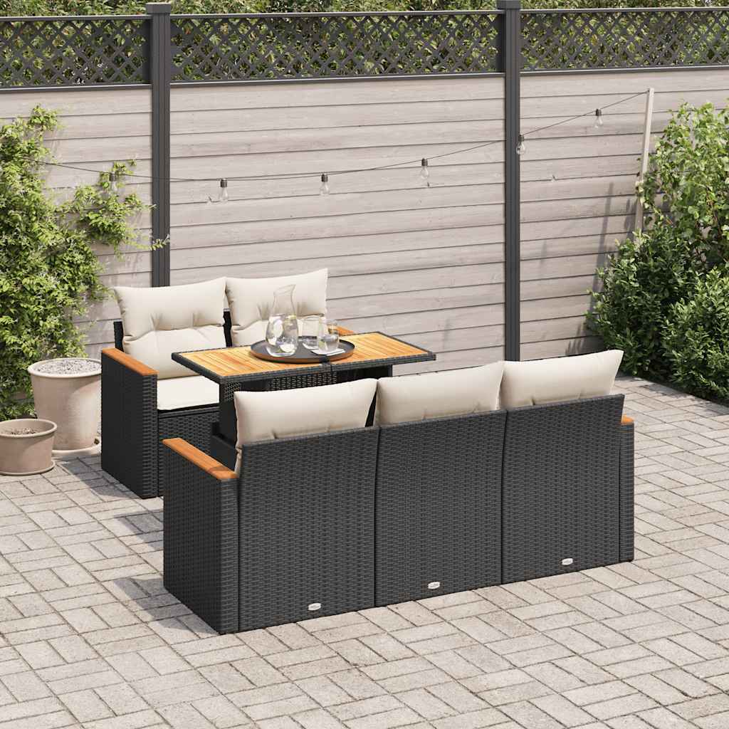 6 Piece Garden Sofa Set With Cushions Black Poly Rattan Acacia