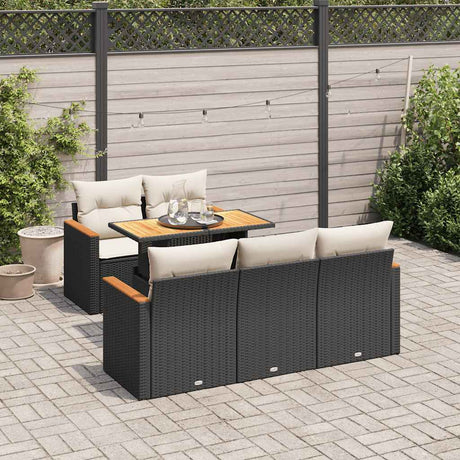 6 Piece Garden Sofa Set With Cushions Black Poly Rattan Acacia
